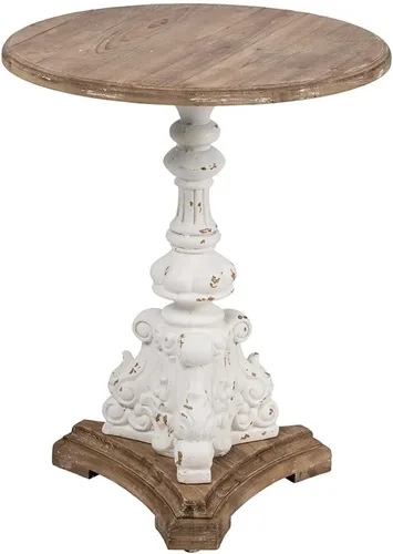 Miniatura 2 de Mesa auxiliar redonda de campo francés, mesa auxiliar redonda de madera MGO lavada color blanco antiguo, mesa de centro de madera bohemia para sala