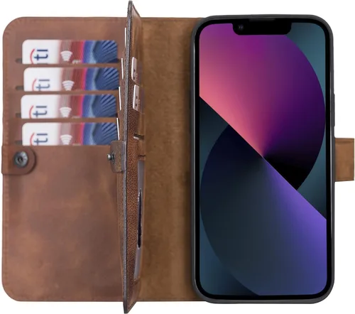 Miniatura 68 de HARDISTON Funda de piel auténtica de alta calidad hecha a mano para iPhone 11 Pro de 5.8 pulgadas, tarjeteros de doble folio, funda magnética Negro