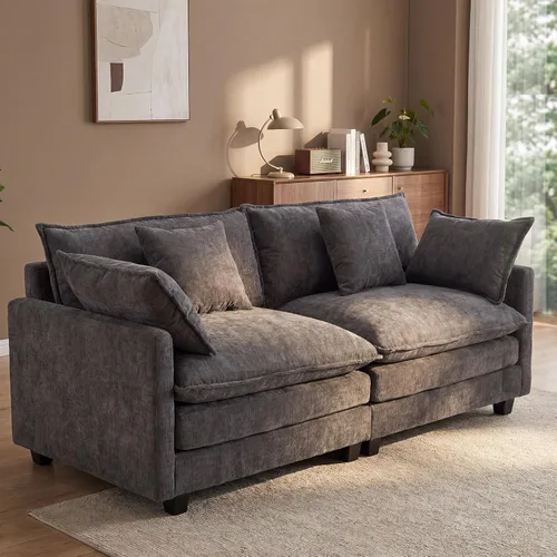 Miniatura 21 de Juego de sofá de felpilla Cloud de 77 pulgadas con almohadas, sofá biplaza de asiento profundo para apartamentos, ahorro de espacio de 2 plazas