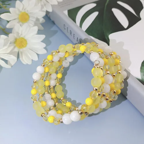 Miniatura 2 de Coiris Pulsera de cuentas amarillas de múltiples capas, pulsera ajustable para mujer