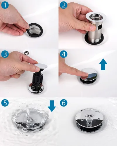 Miniatura 8 de Hibbent Paquete de 2 Desagües de Lavabo de Baño de Metal con Rebosadero, Tapón Emergente Desmontable, Colador de Lavabo de Tocador de Acero Acabado