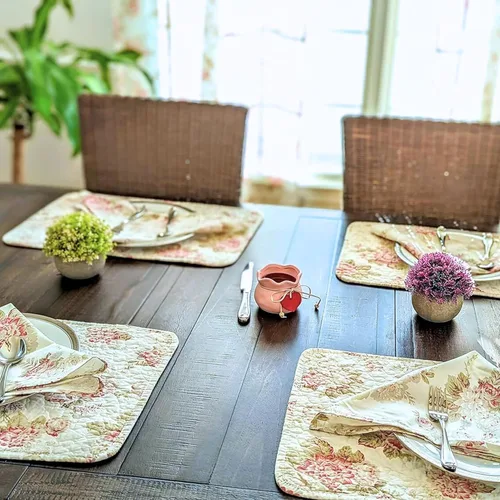 Miniatura 8 de DaDa Bedding - Juego de 4 manteles individuales para mesa de comedor, diseño de rosas de cabaña, acolchado, de algodón, delicadas, flores, jardín