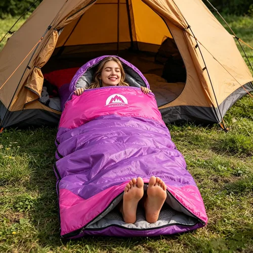 Miniatura 3 de SWTMERRY Saco de dormir para 3 estaciones (verano, primavera, otoño) clima cálido y fresco, ligero, impermeable, para uso en interiores y Púrpura