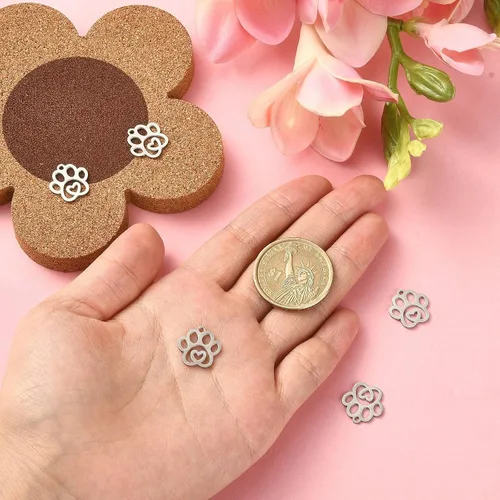 Miniatura 3 de Ipotkitt 10 dijes de huella de acero inoxidable 304 para mascotas, perros, gatos, huellas de corazón, para manualidades, joyas, collares