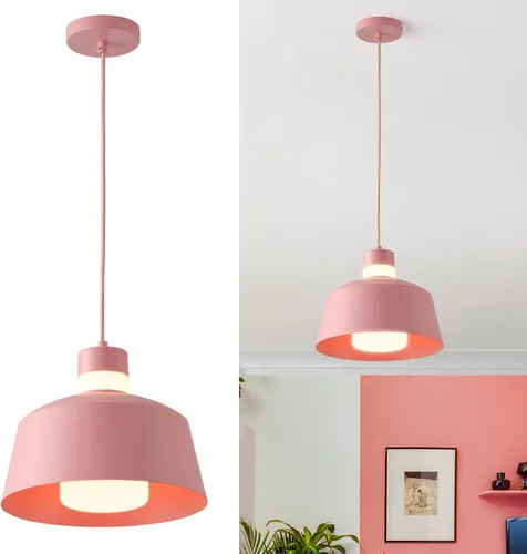 ANYLOVE Macaron - Lámpara colgante de isla de cocina, lámparas colgantes rosas de 11 pulgadas con pantalla de vidrio esmerilado, altura ajustable,