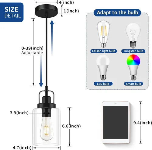 Miniatura 2 de Lámpara colgante de granja, luces colgantes rústicas negras para isla de cocina, iluminación de techo colgante industrial sobre mesa con pantalla