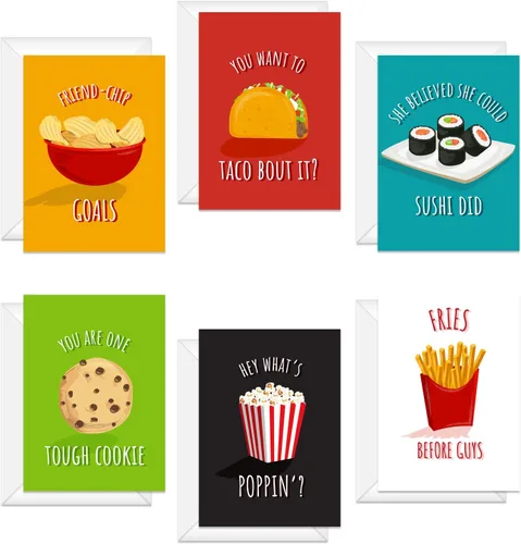 Canopy Street Bestie Food - Tarjetas de notas / 4 5/8 pulgadas x 6 1/4 pulgadas / 12 tarjetas de felicitación ilustradas de Thinking Of