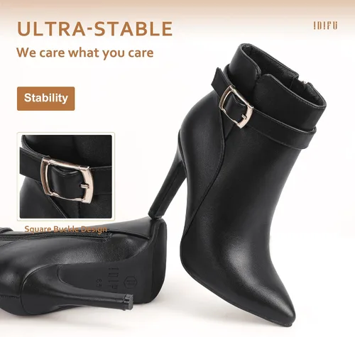 Miniatura 6 de IDIFU DANA - Botines de tacón alto de aguja para mujer, con cremallera lateral, con hebilla de metal