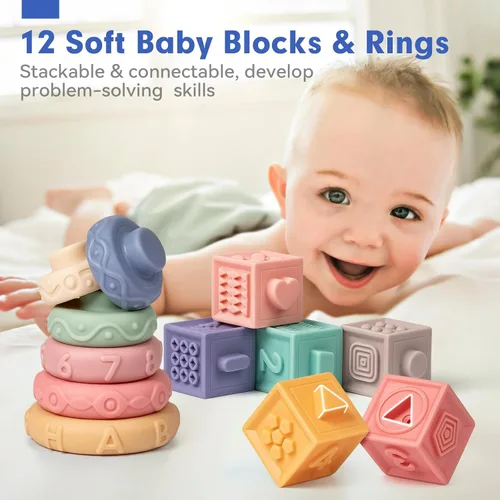 Miniatura 6 de Conjunto de Juguetes Sensoriales y de Dentición para Bebés, Juguetes Montessori para Bebés de 6-12 Meses, Incluye Sonajero, Mordedor para Recién