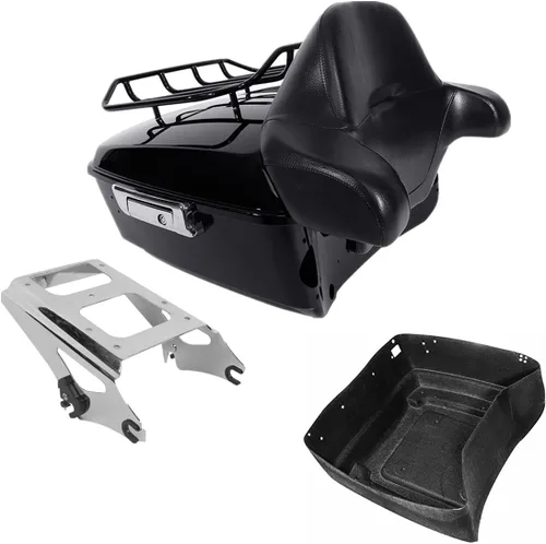 Miniatura 19 de TCMT Caja de maletero King para motocicleta con respaldo y montaje para dos personas, compatible con Harley 2009-2013 Touring Road Street Electra