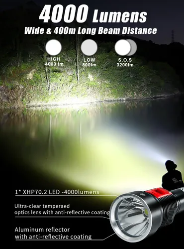 Miniatura 2 de PFSN - Linterna de buceo, 4000 lúmenes, luz de buceo profesional, 328.1 ft, impermeable, linterna subacuática para buceo, linterna LED recargable
