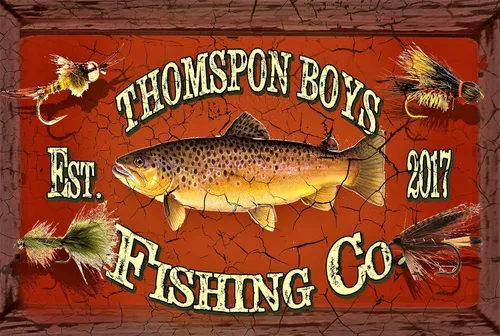 | Cartel vintage Fishing Co. I personalizado para sus necesidades específicas | Rectángulo de metal 12 x 18 pulgadas