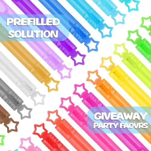 Miniatura 8 de Paquete de 300 burbujas de neón de 20 colores a granel en caja de regalo, mini varita de burbujas de estrella para niños, regalos de cumpleaños