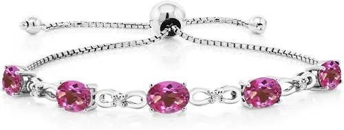 Miniatura 14 de Gem Stone King Pulsera de tenis de diamantes cultivados en laboratorio con piedra natal de 3-6 quilates para mujer, plata de ley 925, ovalada