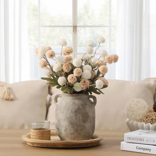 Miniatura 6 de Florero de cerámica para decoración del hogar - 7.6 pulgadas, jarrones rústicos de granja de mesa con asa, decoración de sala de estar, cerámica