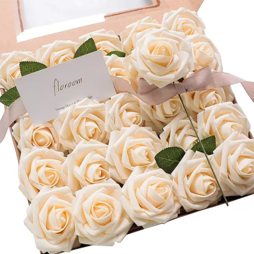 Miniatura 32 de Floroom Flores artificiales de espuma, aspecto real, con tallos, para manualidades, ramos de boda, centros de mesa, despedida de soltera, fiesta, 25