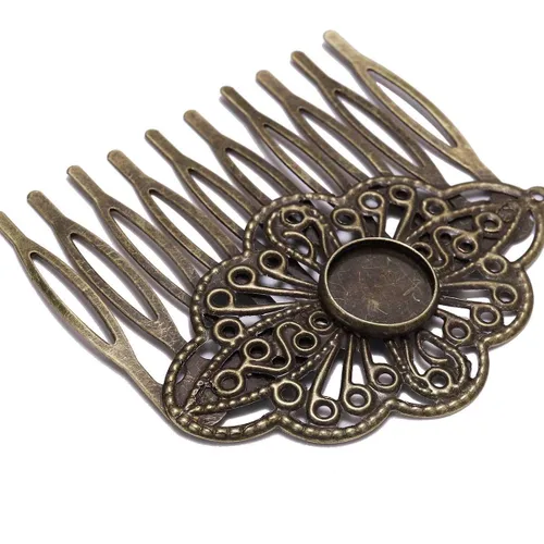 Miniatura 4 de 5 unids 52×56mm bronce antiguo peine para el pelo fabricación de joyas horquillas hallazgos ajuste 0.472 in cabujones de vidrio ajustes DIY pinzas