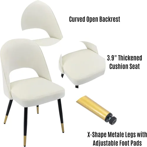 Miniatura 9 de LukeAlon Juego de 2 sillas de comedor clásicas de terciopelo, sillas de cocina tapizadas con respaldo abierto con patas de metal, sillas laterales