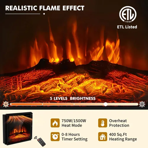 Miniatura 6 de BREEZEHEAT - Soporte de TV con chimenea eléctrica de 58 pulgadas para televisor de 65" - Centro de entretenimiento con chimenea de 18" y luz LED