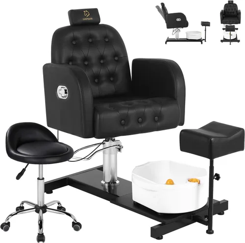 Miniatura 14 de Silla de pedicura con baño de pies de masaje para tecnología de uñas y baño de pies, silla de pedicura con rotación de 360 ° en altura ajustable