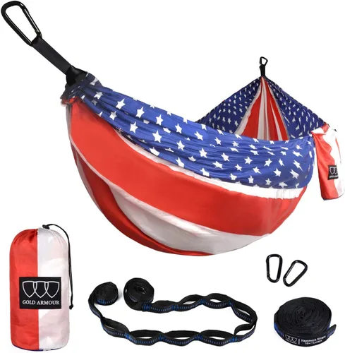 Miniatura 17 de Gold Armour Hamaca de camping – Hamaca doble XL, hamaca portátil, accesorios de camping, equipo para exteriores e interiores con correas de árbol