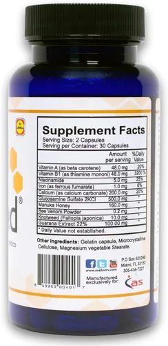 Miniatura 2 de AbeeMed Bee Venom Cápsulas – Suplemento natural de apitoxina con miel de manuka – Inflamación y apoyo a la movilidad, molestias articulares