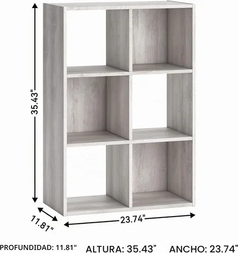 Miniatura 3 de Diseño exclusivo de Ashley Paxberry. Organizador de almacenamiento o librero moderno de 6 cubos, color blanqueado Encalar