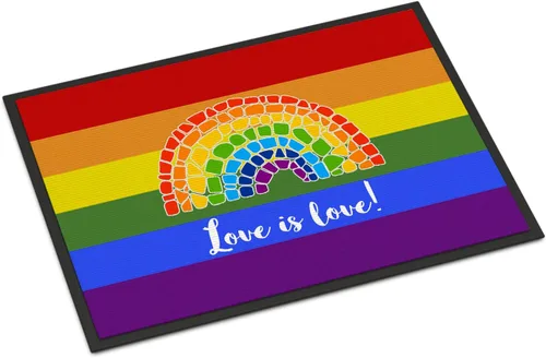 Caroline's Treasures CK8018MAT - Felpudo de puerta delantera de 18 x 27 pulgadas, diseño de orgullo gay, diseño de mosaico y arco iris,