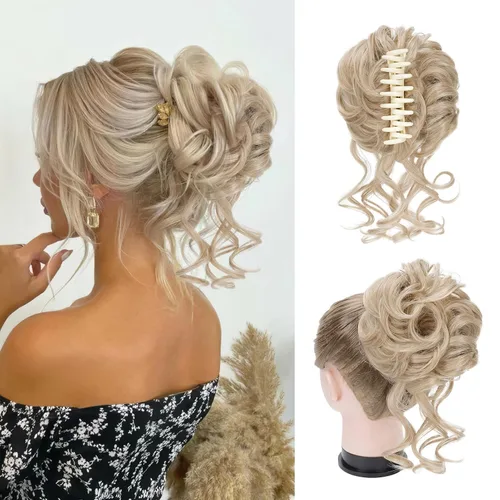 Miniatura 21 de Extensiones de moño grandes y desordenadas para mujer, onduladas, rizadas, extensiones de moño falso, extensiones de cola de caballo para recoger