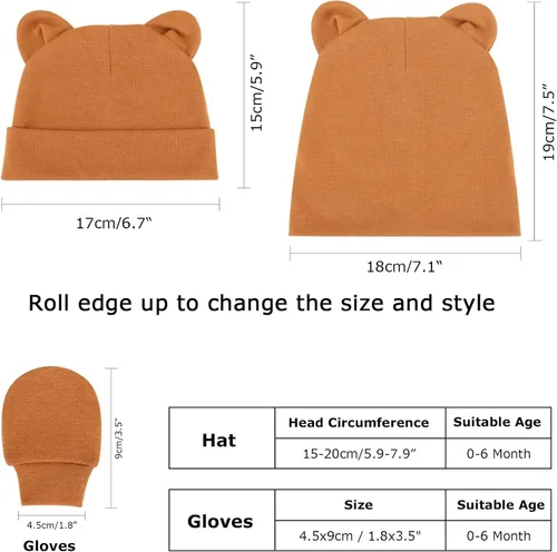 Miniatura 7 de BQUBO - Juego de guantes para bebés recién nacidos, para niños y niñas, gorro de hospital, gorros, guantes para bebés de 0 a 6 meses