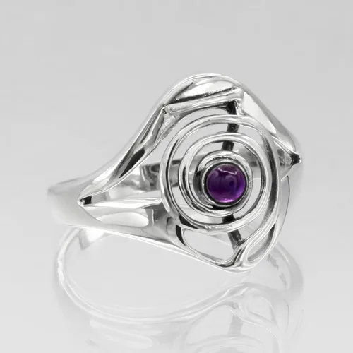Miniatura 5 de Moonlight Mysteries Anillo de reiki de plata de ley con símbolo de poder de Cho Ku Rei con piedra preciosa de amatista (talla 4-15)
