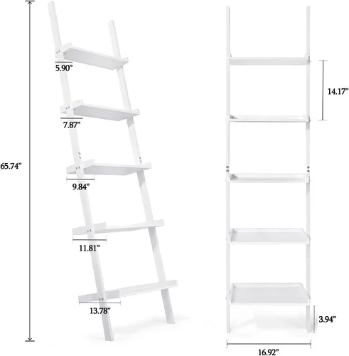 Miniatura 2 de Estantería de escalera de 5 niveles – Estante de almacenamiento, estante inclinado de pared, soporte de flores blanco independiente, estantería