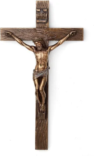 Miniatura 4 de Veronese Design 10 pulgadas Jesús en crucifijo Escultura de la pared del final del bronce antiguo de la resina del molde frío