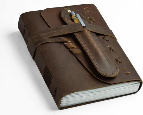 Miniatura 9 de Cuaderno de cuero para hombres y mujeres, diario vintage encuadernado en cuero, cuaderno de viaje con 290 páginas de papel rayado, diario