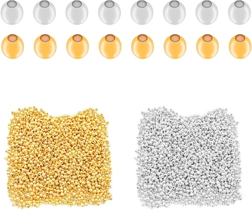 Miniatura 12 de 4800 cuentas espaciadoras de metal de 0.079 pulgadas chapadas metálicas, cuentas redondas pequeñas y suaves, espaciadores de cuentas de metal
