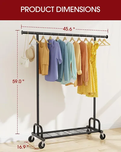 Miniatura 2 de Sakugi Perchero de Ropa - Percheros de Ropa de Gran Capacidad para Colgar Ropa con Ruedas con Cerradura, Perchero de Metal que Ahorra Espacio
