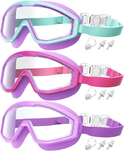 Miniatura 12 de Gafas de natación para niños, gafas de natación para niños, 3 unidades de gafas de natación de agua para niños y niñas, antivaho UV400