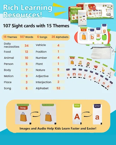 Miniatura 4 de Tarjetas flash de ortografía y habla para niños pequeños de 3 a 8 años, terapia del habla con 107 palabras visuales, juguetes sensoriales para niños