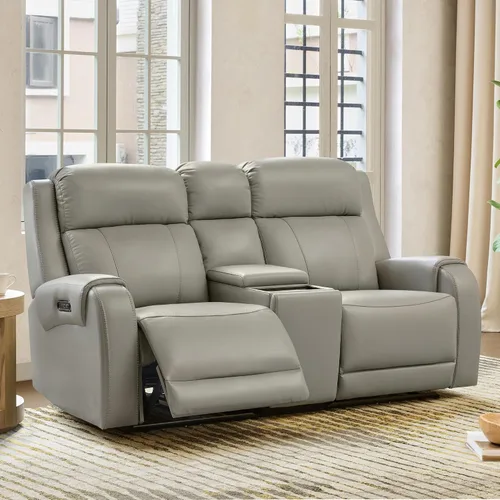 Miniatura 13 de CHITA Sofá reclinable eléctrico de piel auténtica, sofá reclinable con reposacabezas eléctrico, doble motor, puertos de carga USB, sofá reclinable