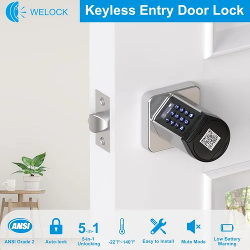Miniatura 2 de WELOCK Cerradura Inteligente WiFi para Puerta, Perilla de Entrada sin Llave 5 en 1 con Seguridad de Bloqueo Automático, Control de Aplicación