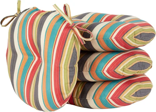 Miniatura 50 de Greendale Home Fashions Cojín redondo para asiento bistro de 15 pulgadas, 2 unidades (paquete de 1), Adobe Stripe