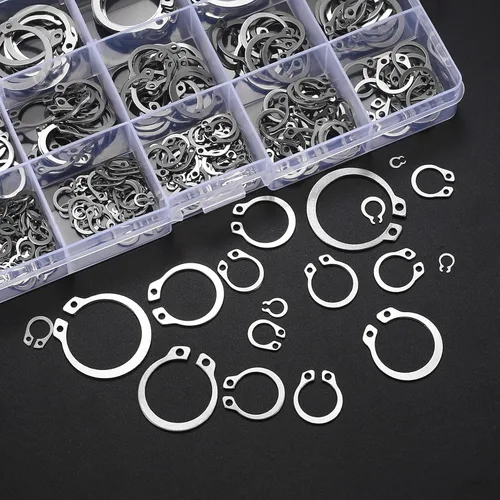 Miniatura 5 de Juego de 300 anillos de retención, kits de anillos de presión internos, anillos de clip de retención externos de acero inoxidable, 18 tamaños, juego