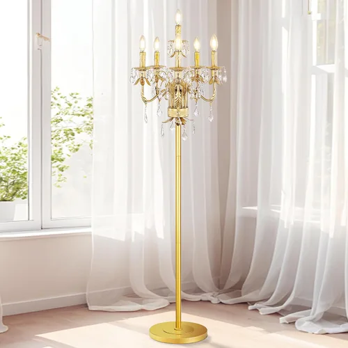 Miniatura 11 de Lámpara de pie de bronce Wellmet para esquina de sala de estar, lámpara de pie de granja de 6 luces, lámpara de pie alta de cristal con interruptor