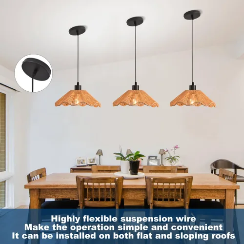 Miniatura 5 de 3 Pack Brown Woven Pendant Light Fixtures,11.81" Rattan Pendant Lights Farmhouse Basket Light Fixture Adjustable Boho Hanging Lamp for Kitchen