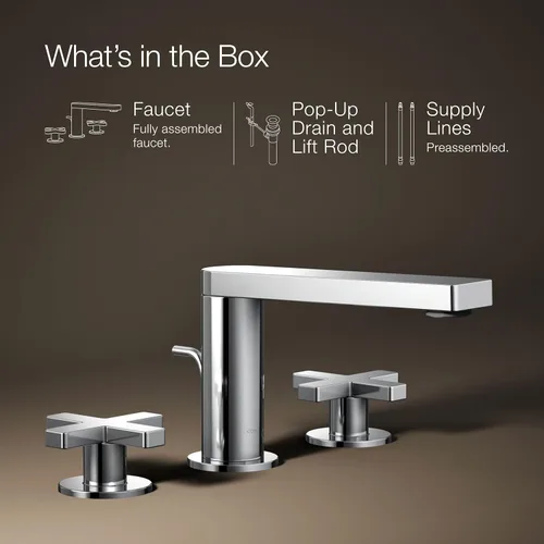 Miniatura 13 de Kohler 73060-3-CP Composed Grifo de lavabo de baño con asas cruzadas, 1.2 gpm, cromo pulido