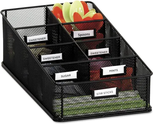 Miniatura 3 de Safco 3291BL Organizador de cartón de condimentos de malla de ónix 7 compartimentos Sala de descanso, organizador de suministros para el aula