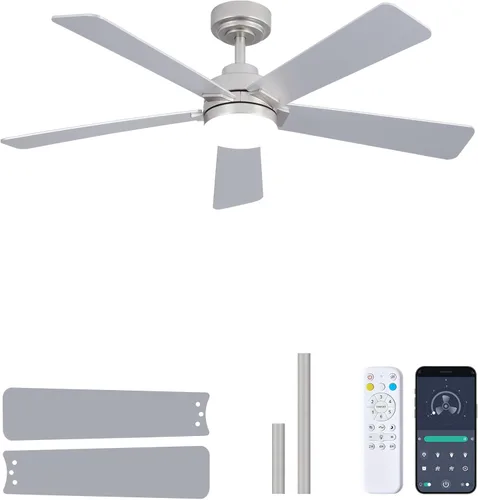 Miniatura 11 de Ventilador de techo de 48 pulgadas con luces y control remoto, montaje de varilla descendente, compatible con techo inclinado hasta 15°, motor CC