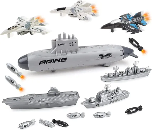 deAO Juguete de Portaaviones Militar Submarino Barco Naval Conjunto de Juego con Aviones Juguete de Acorazado del Ejército para Niños y Niñas