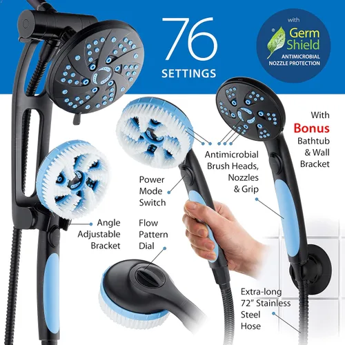Miniatura 4 de Aquassage 6 en 1 de alta presión por AquaCare - Combo de 76 modos de 3 vías, cabezal de ducha, ducha de mano, cepillo corporal, cepillo para el Oil