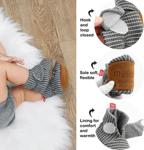 Miniatura 5 de COSANKIM Botines unisex para recién nacido, suela antideslizante, forro polar suave, para niños y niñas, pantuflas de invierno cálidas para cuna